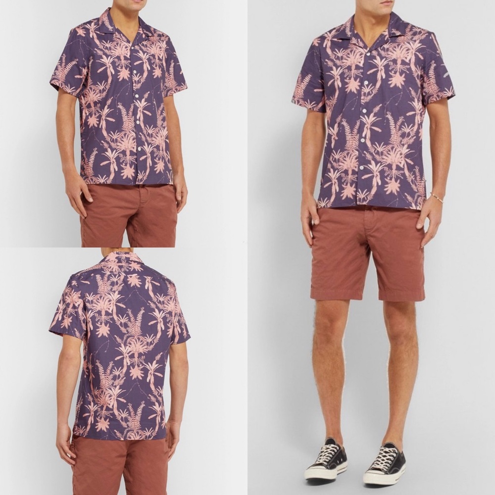 NN07 No Nationality Miyagi Printed Hawaiian Camp Collar Button Shirt